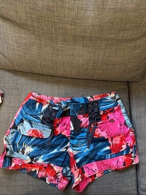 Nanette Lepore Pink & Blue Tropical Cargo Shorts